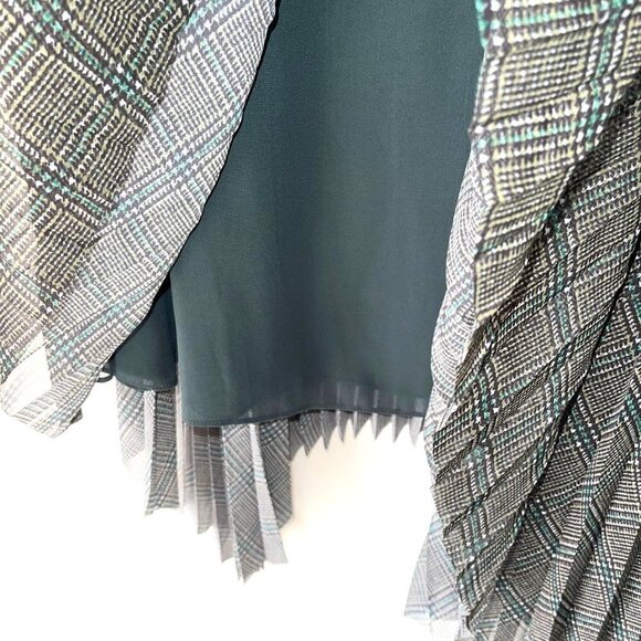 Grey Jason Wu Accordion Midi Skirt Womens Size 10 Lined Side Zipper Green Black - Picture 6 of 10